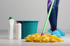 Cleaning floor in room close-up